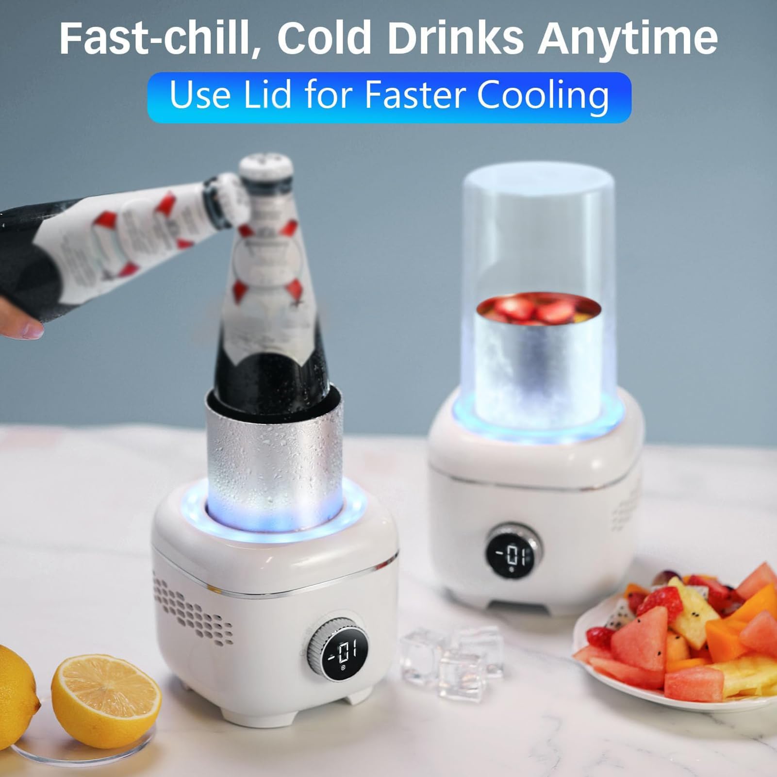 Tazza Refrigerante per Bevande, Tazza Elettrica Refrigerante da 300Ml con Copertura Isolante e Modalità Doppia Caldo e Freddo, Controllo della Temperatura con Manopola da -1 a 70°C, Display Digitale