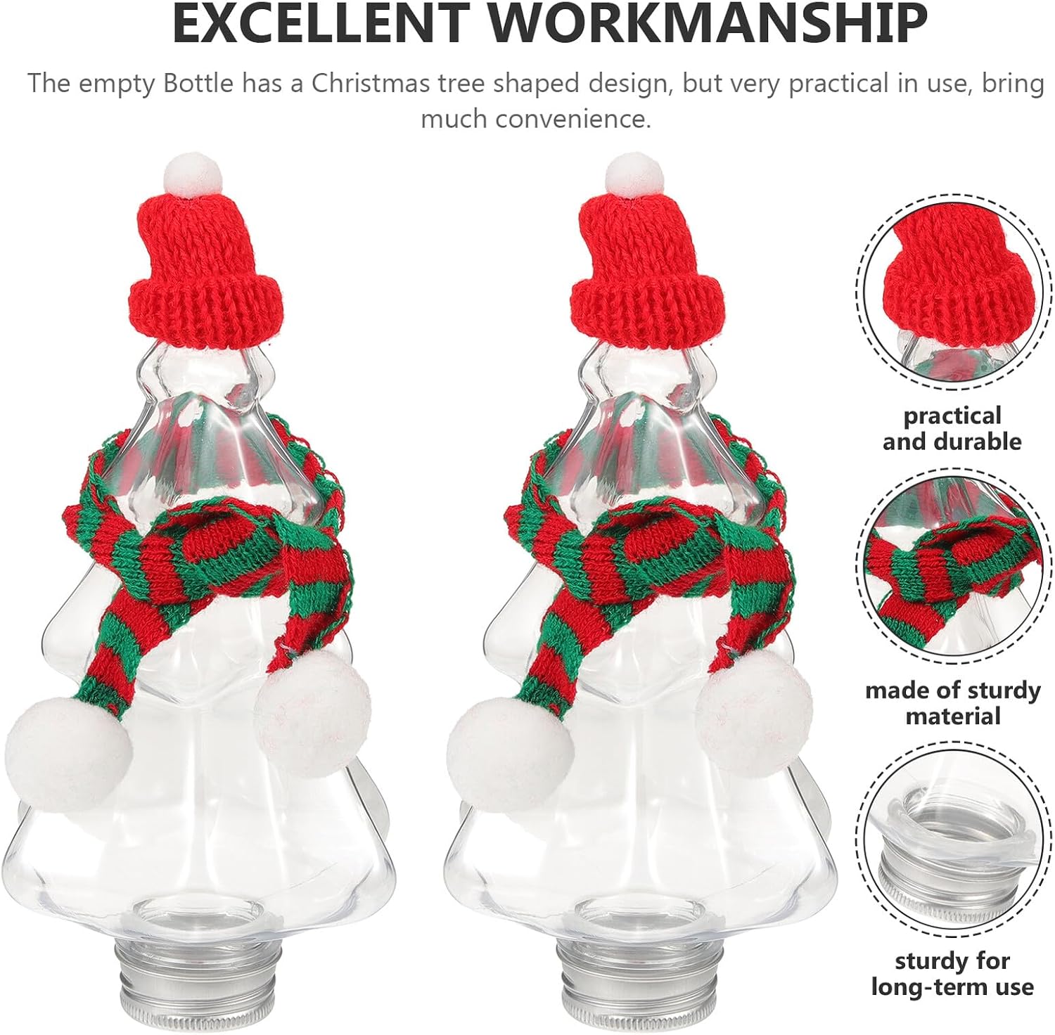 MAGICLULU Christmas Tree Candy Bottles 6pcs Set Small Beverage Bottles with Red and Green Scarf Caps Reusable for Holiday Party Decorations and Candy Storage