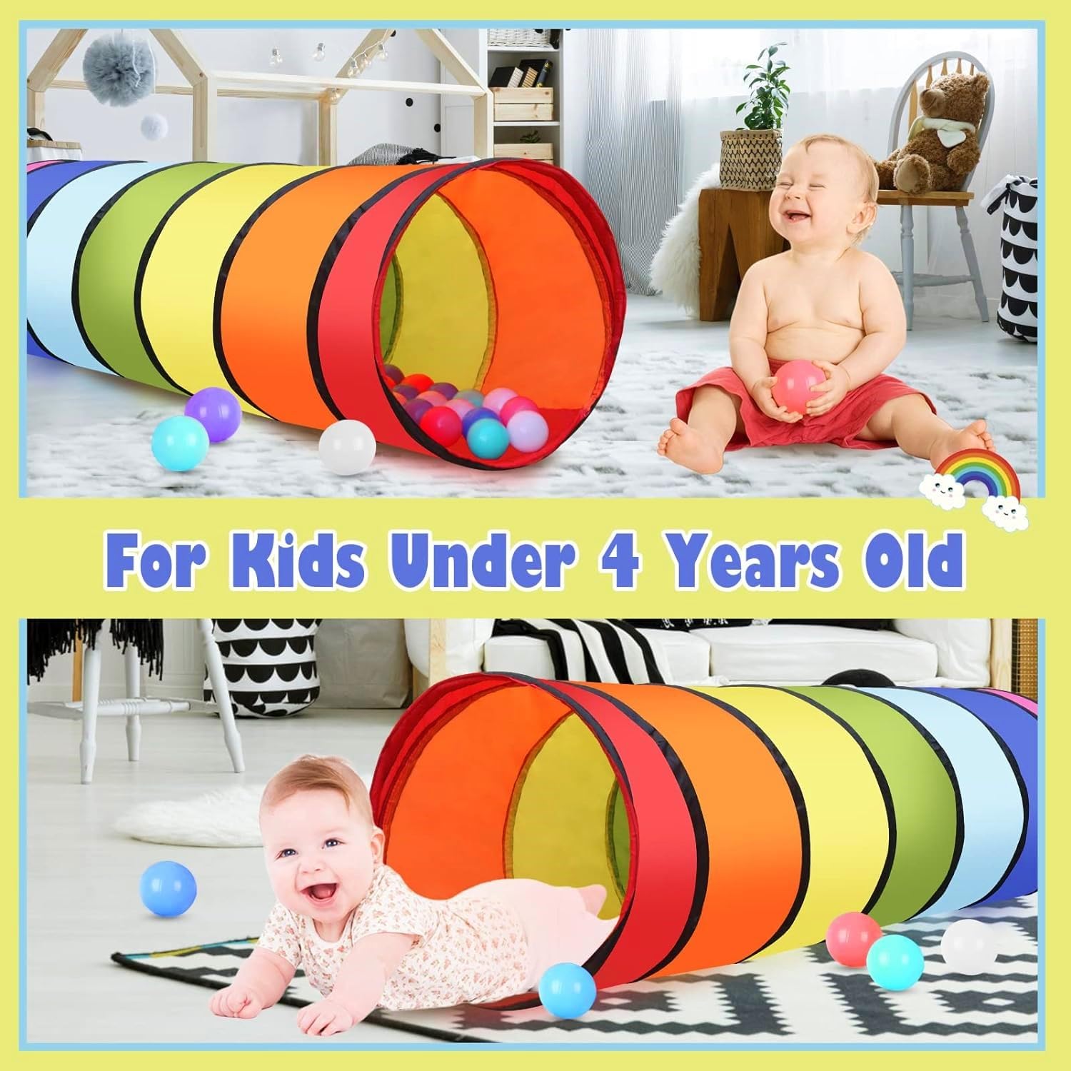 LATERN 180CM Tenda a Tunnel per Bambini, 46CM Tunnel per Bambini con Apertura Rotonda Tunnel di Scansione Pop-Up Colorato per Ragazzo Ragazza Animali Giocare Interno All'aperto Giardino Casa Gioco