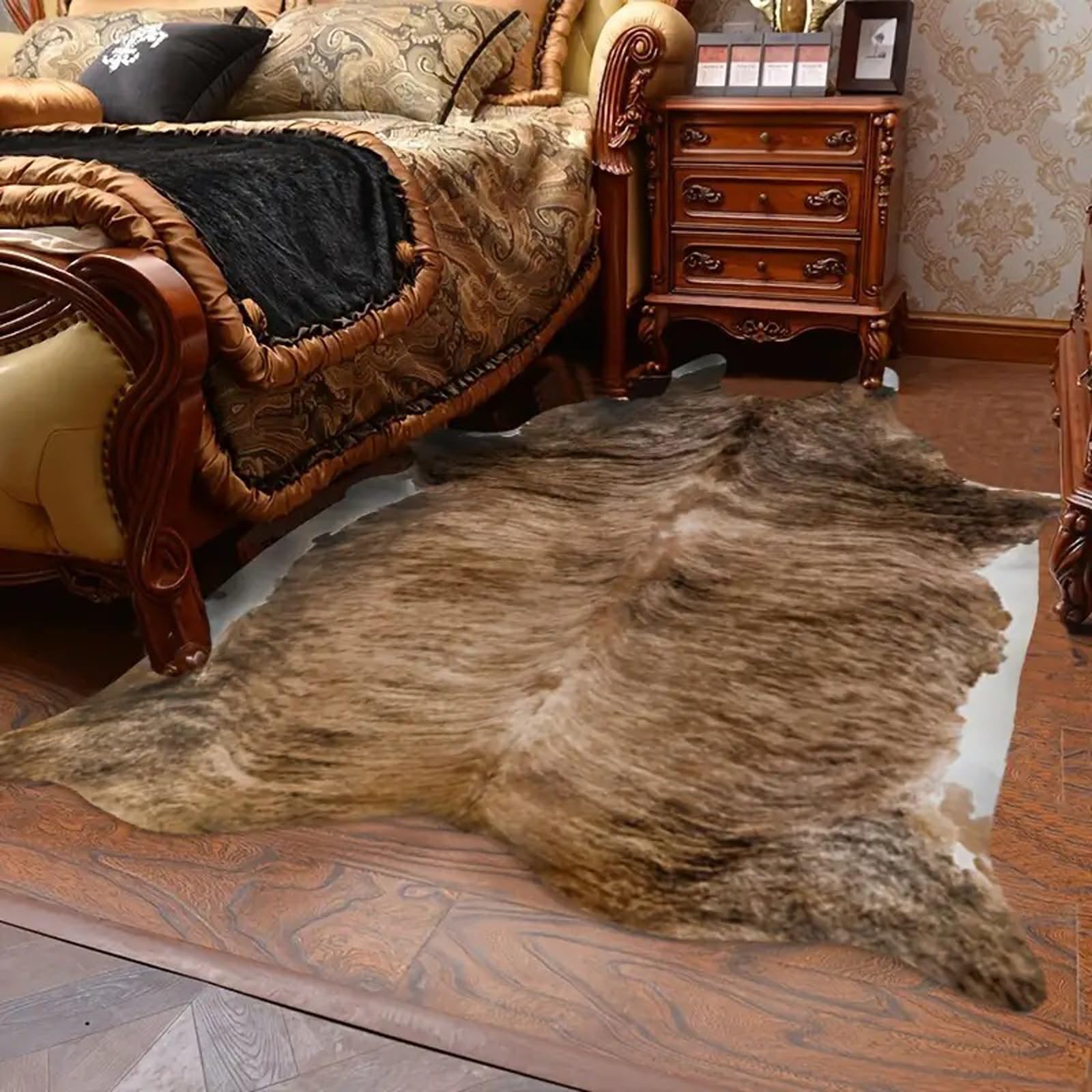 Tapis à Imprimé Zèbre, Tapis Peau de Vache Synthétique, Tapis de Salon en Suède Artificiel Doux, pour Cuisine, Chambre à Coucher, Bureau