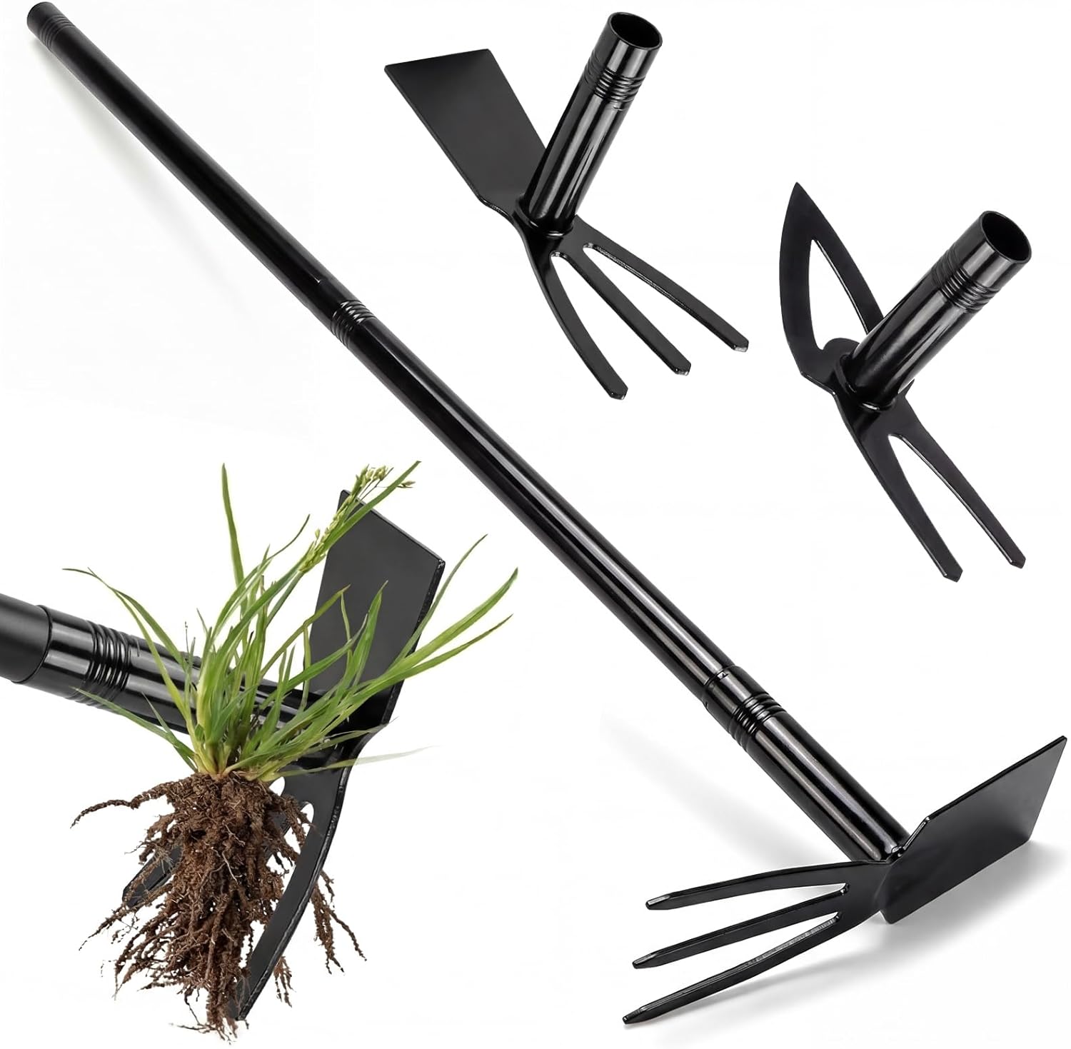 4 in 1 Garden Weeding Hoe Manual Weeder, 145cm Long Handle Ergonomic Metal Multi Functional Weed Puller Root Remover Tool for Maintaining Yards, Gardens, Patios