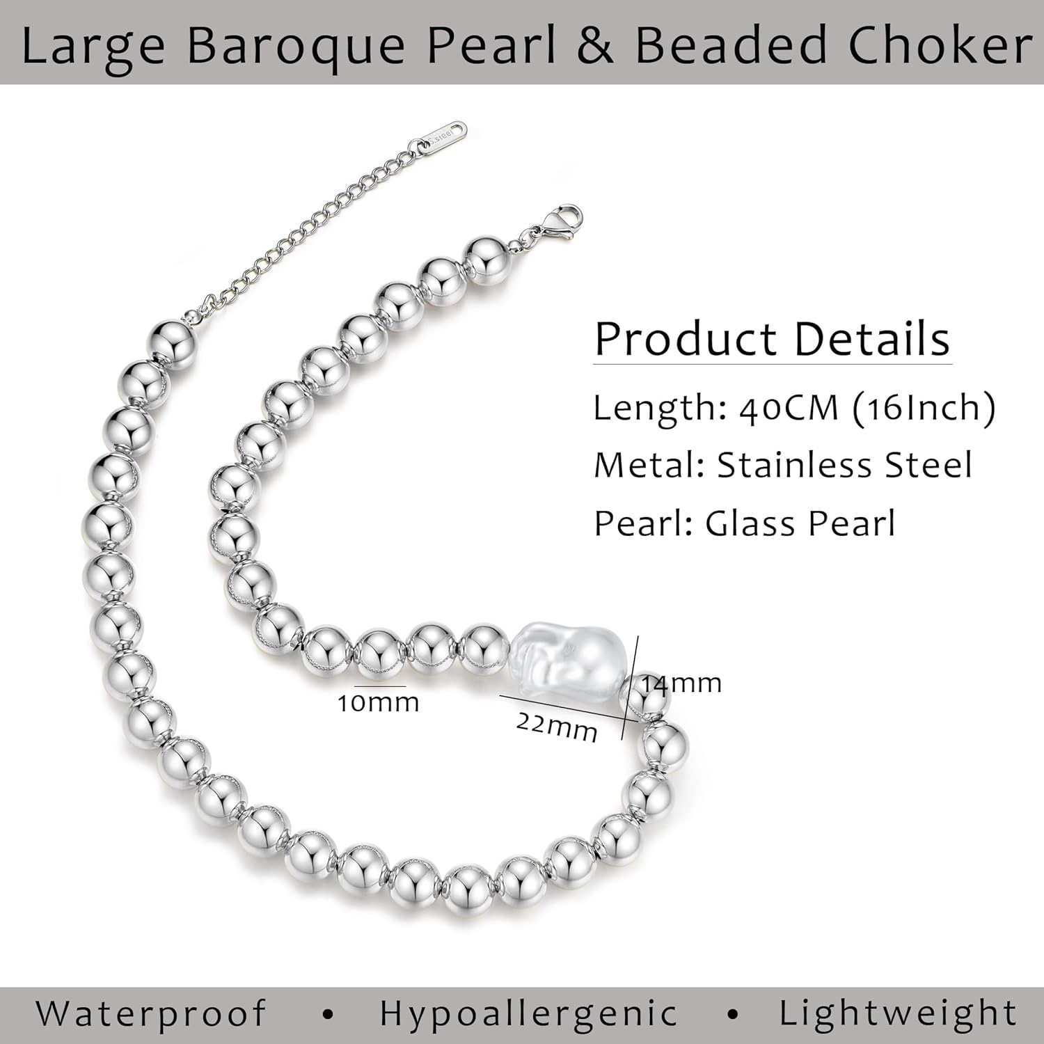 Natural Freshwater Baroque Pearl Necklace 14K Gold Plated Dainty Choker Necklace for Women Girls Snake Chain/Cuban Link/Paperclip/Ball Beaded Chain/Tennis Chain Fashion Jewelry for Gift - Image 4