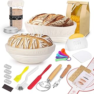 SHANNA Cestos para Pão, Kit Completo de 15 Peças de Panificação, Cesta de Fermentação para Pães Redondos e Ovalados, Kit de Massa Mãe Adequado para Iniciantes e Panificadores (15PCS)