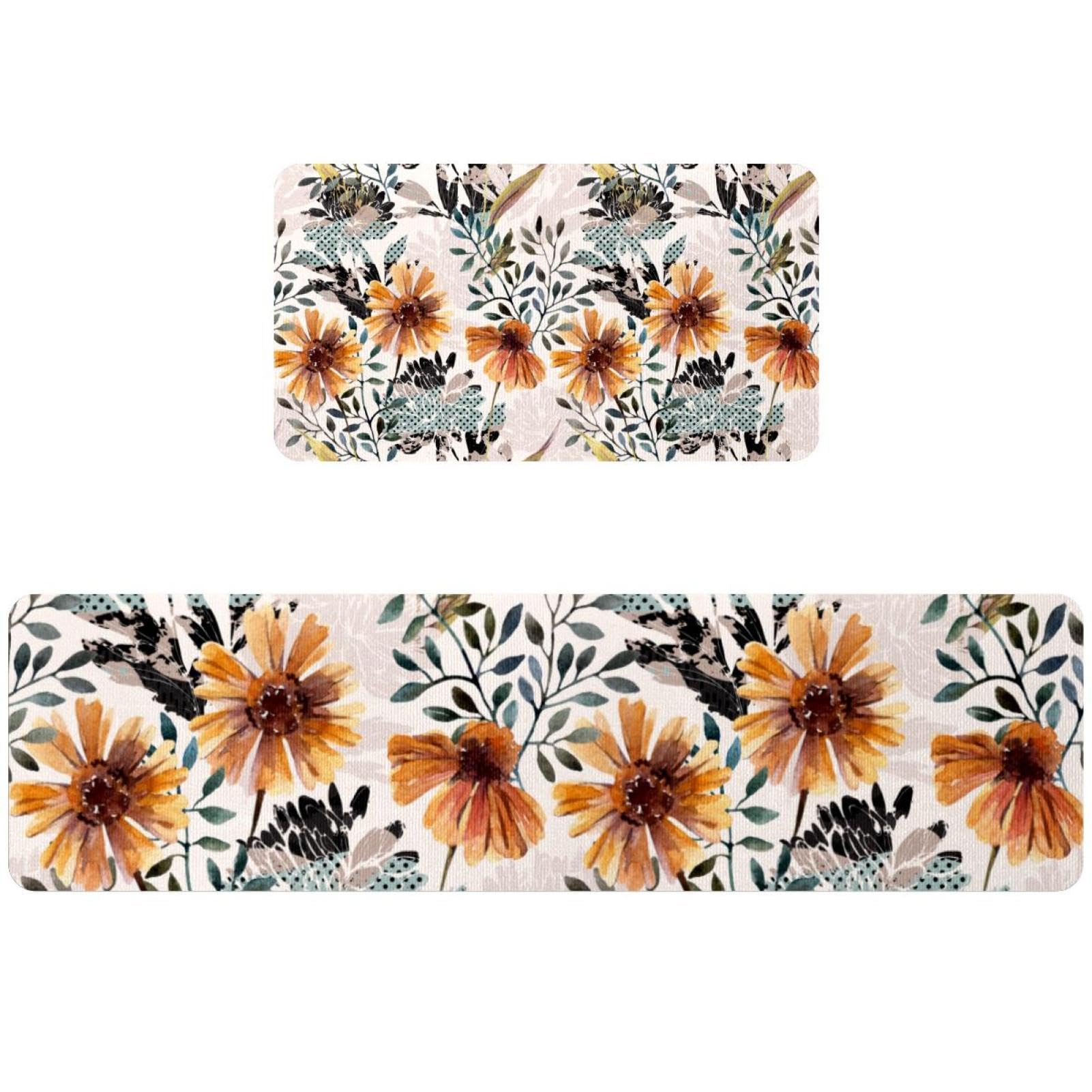 Tapis de cuisine lavable lot de 2 avec motif feuilles vertes absorbant