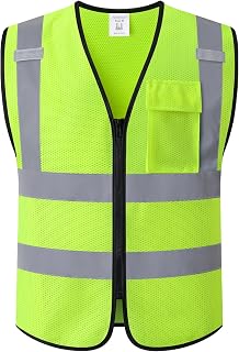 Kazsaifo Hi Vis Reflective Safety Vest for Men Women with Chest Pocket Mesh High Visibility Class 2 Construction Vest,Meets ANSI/ISEA Standard(KZ179-Yellow-L)