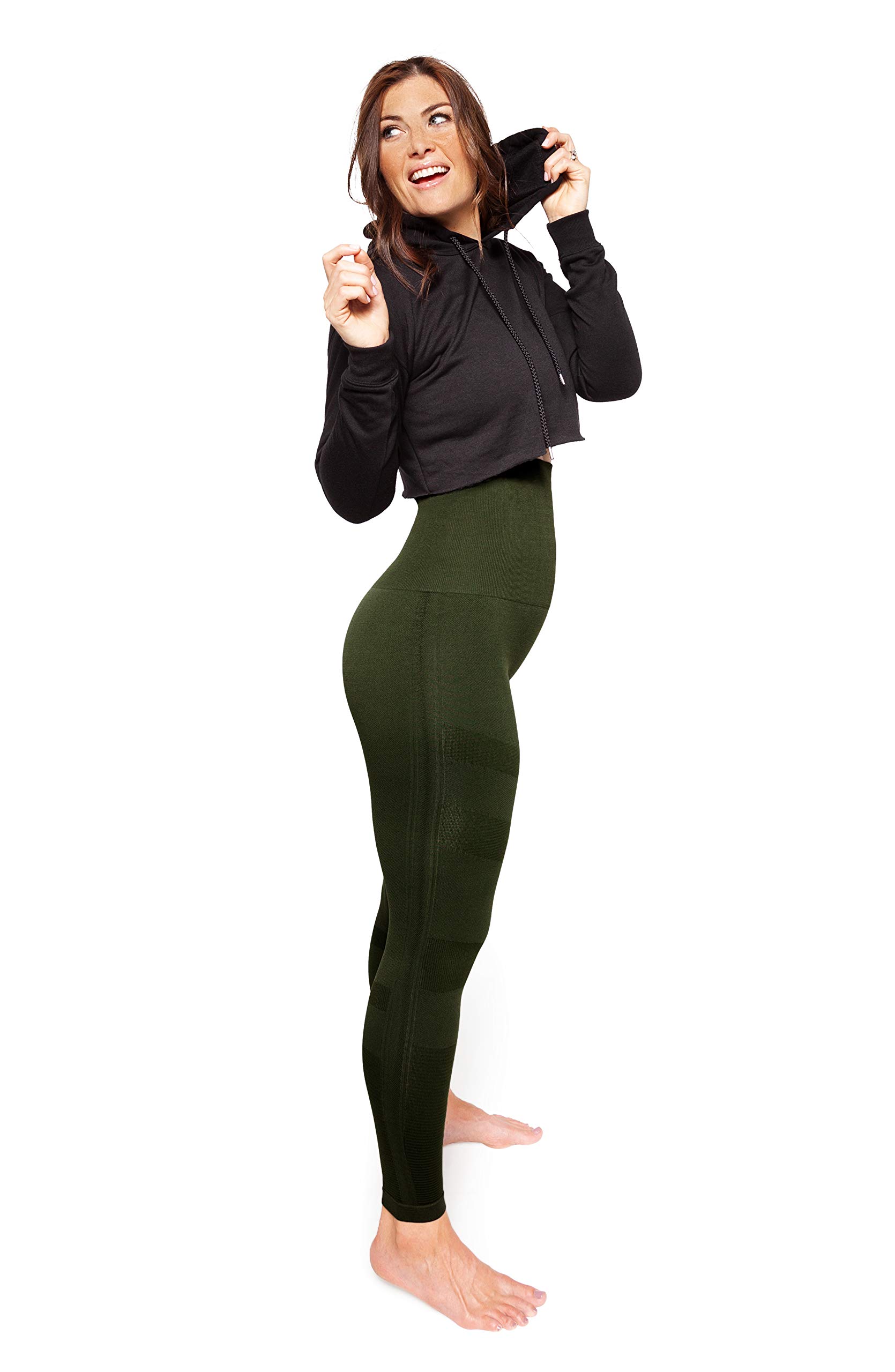 Belly Bandit Moto Style Leggings Womens Active Wear Supportive Stretch Maternity (Olive Green, Extra-Large)