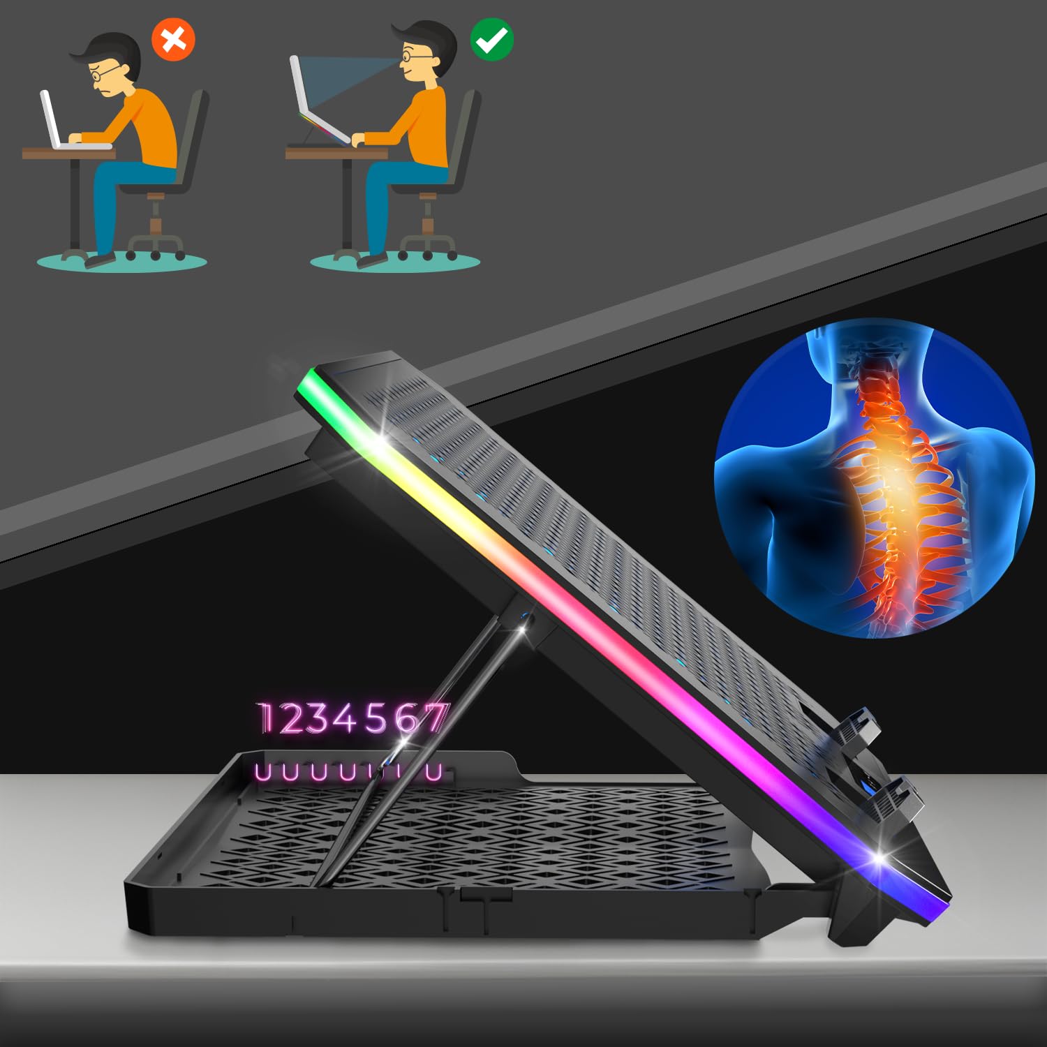 EMPIRE GAMING - Guardian C900 Refroidisseur PC Ordinateur Portable 12’’ à 17’’ RGB Gamer -9 Ventilateurs - Contrôleur LCD -10 Modes RGB -7 Hauteurs Réglables -Support Amovible