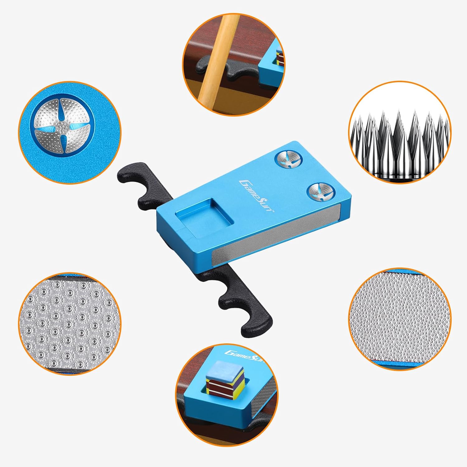 Portable Weighted Pool Cue Holder 6 in 1, Chalk Holder, Billiard Cue Tip Tool, Storage Rack for 4 Cue Sticks, Blue image 2