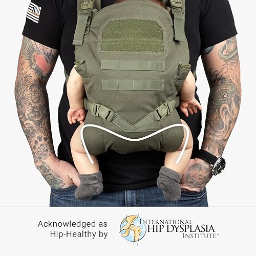 Miniatura 2 de Tactical Baby Gear Portabebés táctico para papás  Ergonómico, saludable para la cadera y cómodo para bebés y niños pequeños (8-33 libras) (verde