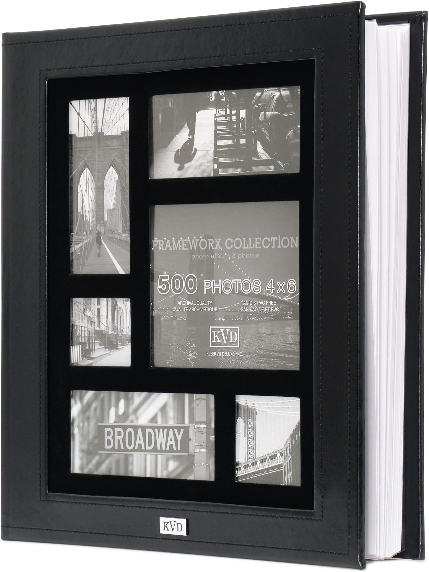 KVD Kleer-Vu Deluxe Albums, Frameworx Collection, Holds 500 4x6 photos, 5 per page with a touch of suede on cover, Black