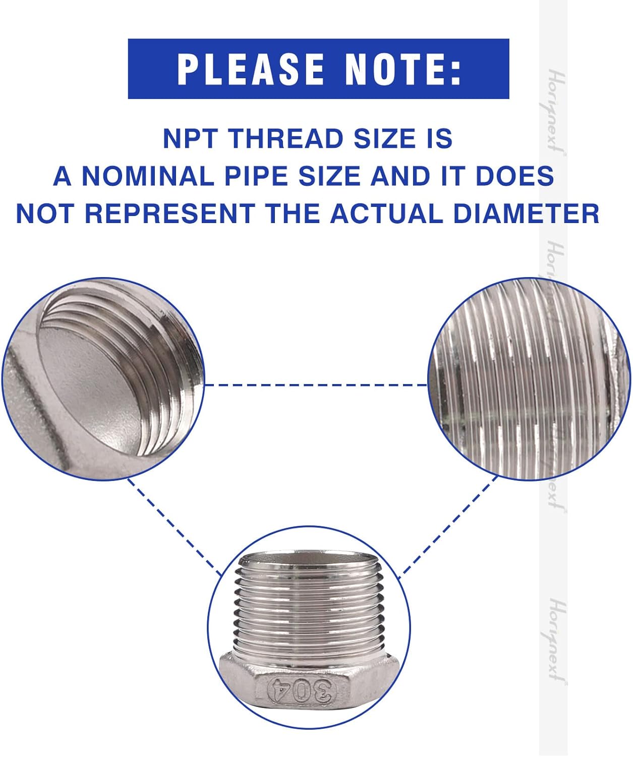 stainless steel hex bushing, npt 3/4 to npt 1/2 threaded reducing bushing, air hose reducer coupling （2 pcs）