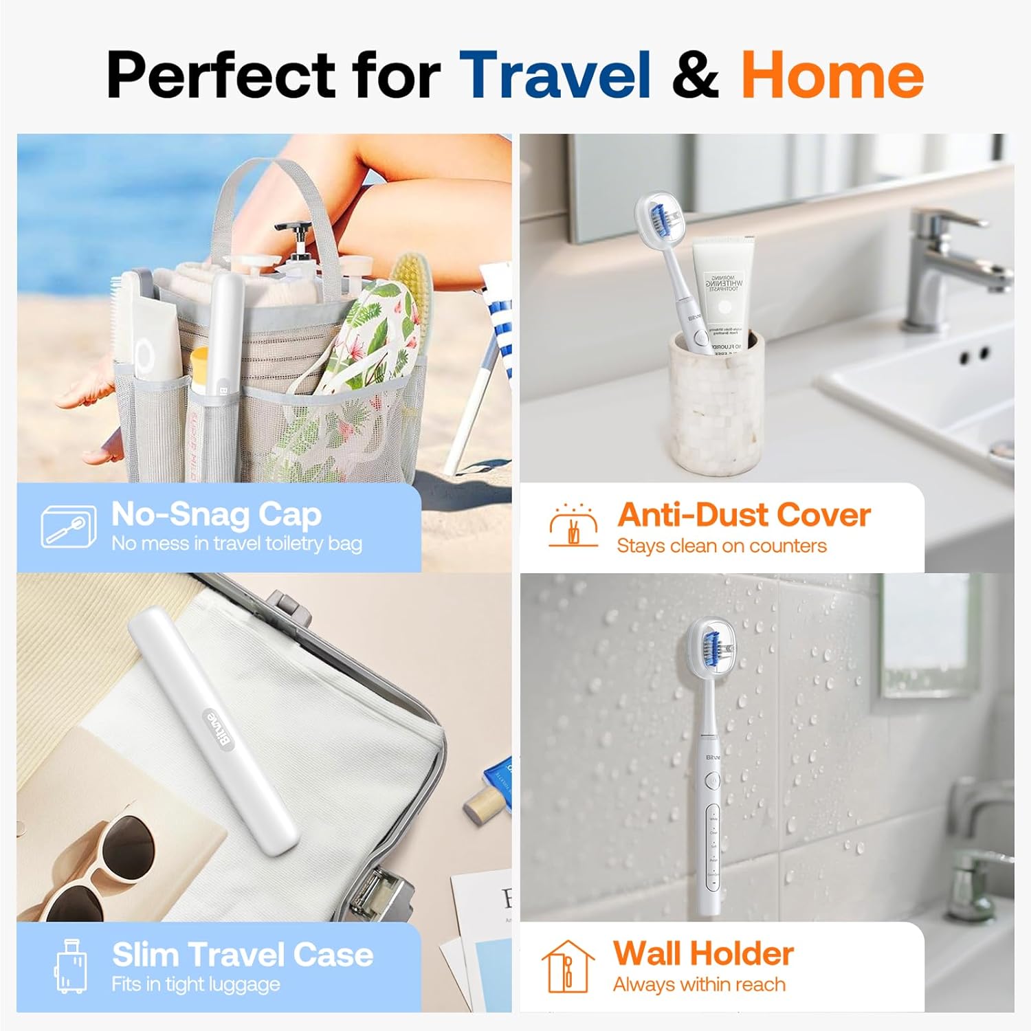 Bitvae Ultrasonic Electric Toothbrush for Adults and Kids, ADA Accepted Travel Toothbrush with Rechargeable 60-Day Battery Life, 5 Modes, 8 Heads, Case, Holder, Frost White