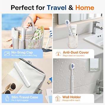 Bitvae Ultrasonic Electric Toothbrush for Adults and Kids, ADA Accepted Travel Toothbrush with Rechargeable 60-Day Battery Life, 5 Modes, 8 Heads, Case, Holder, Frost White