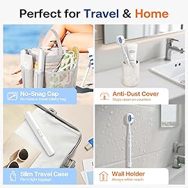 Bitvae Ultrasonic Electric Toothbrush for Adults and Kids, ADA Accepted Travel Toothbrush with Rechargeable 60-Day Battery Life, 5 Modes, 8 Heads, Case, Holder, Frost White