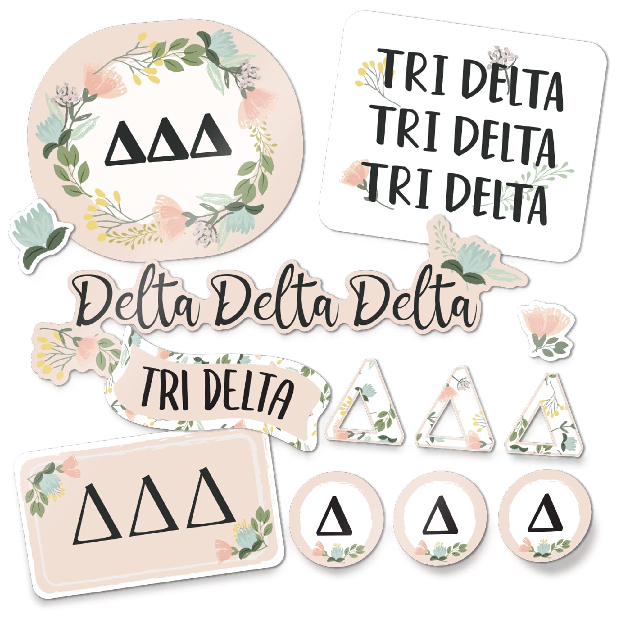 Autocollant floral classique Delta Delta Delta en feuille complète