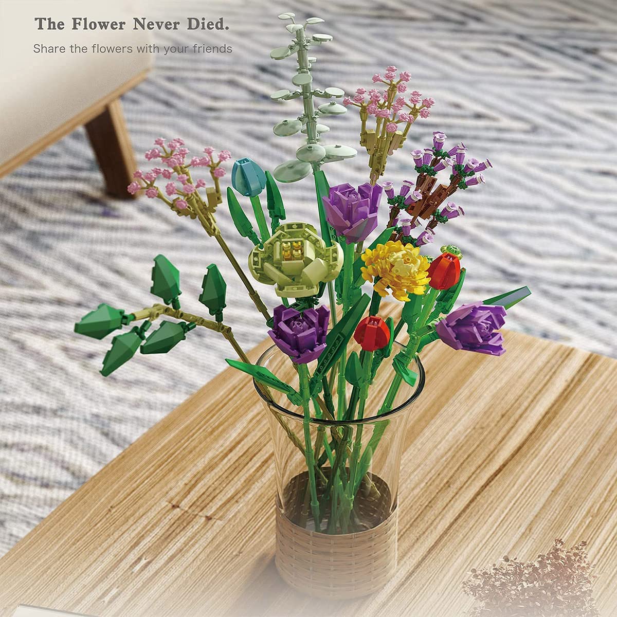 MEIEST Set met bouwstenen met bloemenboeket, mini-stenen plant botanische collectie bouwspeelgoed, creatieve doe-het-zelf kunstbloemen woondecoratie