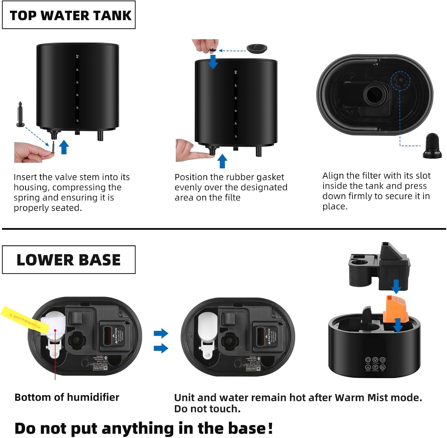Detailed diagram of top water tank and lower base components