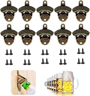 Apribottiglie a parete, 10 pezzi, da parete, apribottiglie da parete, in bronzo, con viti di fissaggio per bar, ristoranti, caffetterie, cucina, vintage