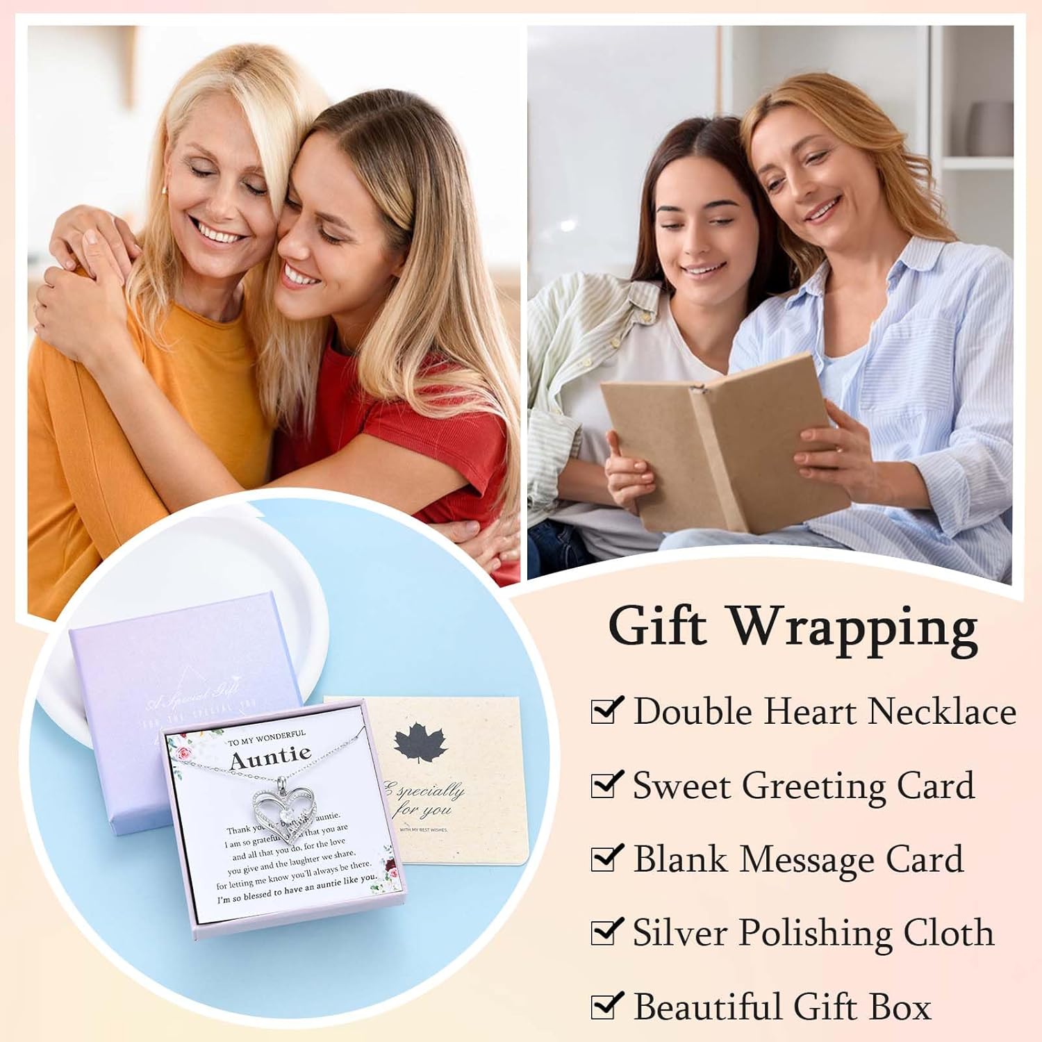 Stocking Stuffers for Girls Women, Double Entwined Hearts To My Daughter Sister Auntie Niece Grandma Nana Necklace Jewelry Christmas Valentines Mothers Day Easter Birthday Gifts for Girls Teens Women - Image 6