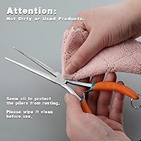 Vista 7 de Alicates de punta de aguja extra largos para hacer joyería de 7 pulgadas con mandíbula dentada, herramienta removedora de anzuelos de pesca