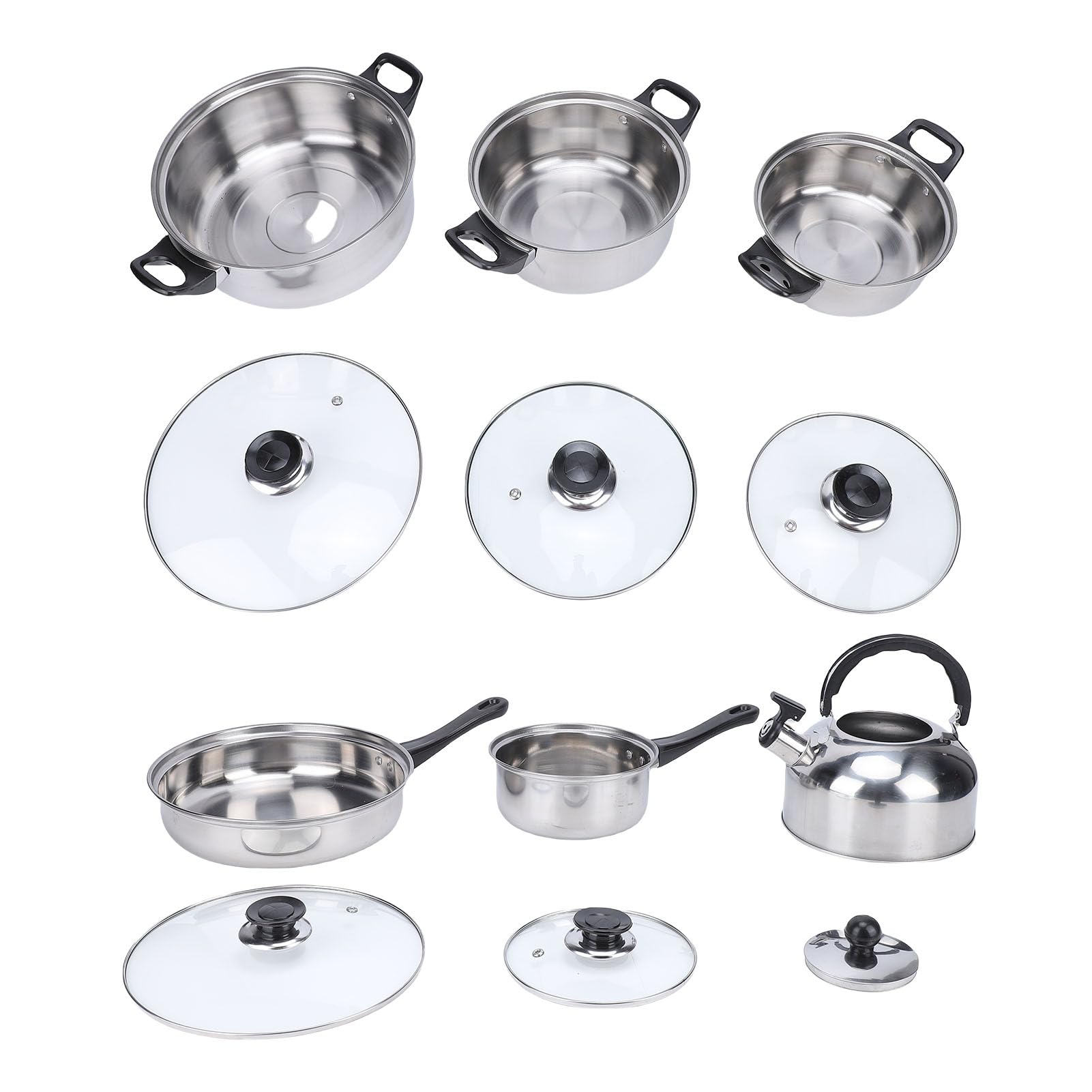 Mingzhe Juego de Utensilios de Cocina Acero Inoxidable, Ollas y Sartenes Duraderas con Tapas Vidrio para Cocina Profesional y Uso Doméstico