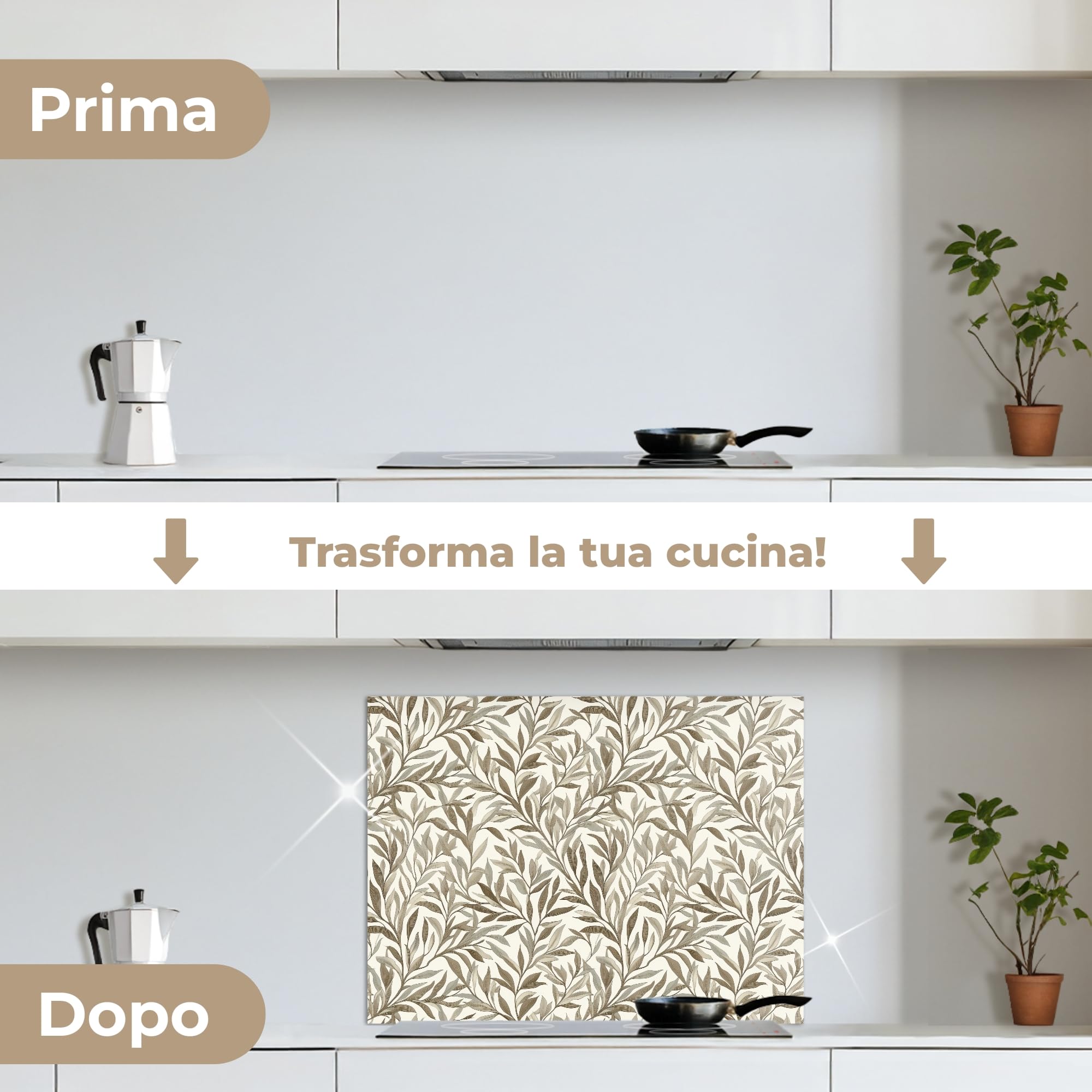 KitchenYeah© Paraschizzi Cucina Adesivo 50x70 cm Pannello Parete Paraspruzzi Lavandino Decorativo Rami - Botanico - Taupe