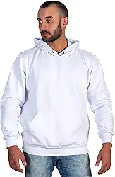 Moletom Masculino Canguru Liso com Capuz e Bolso Blusa de Frio Flanelado Sem Ziper Algodão Inverno Básico Confortável Feminino Unissex
