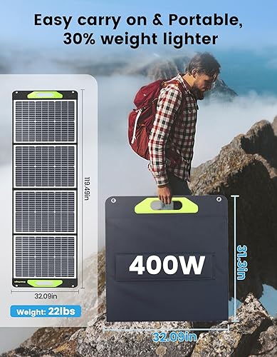 Miniatura 8 de Panel solar portátil de 800 W, 2 paneles solares portátiles de 400 W de 39 V, 23 % de eficiencia, plegable IP67 impermeable y ajustables, alineación