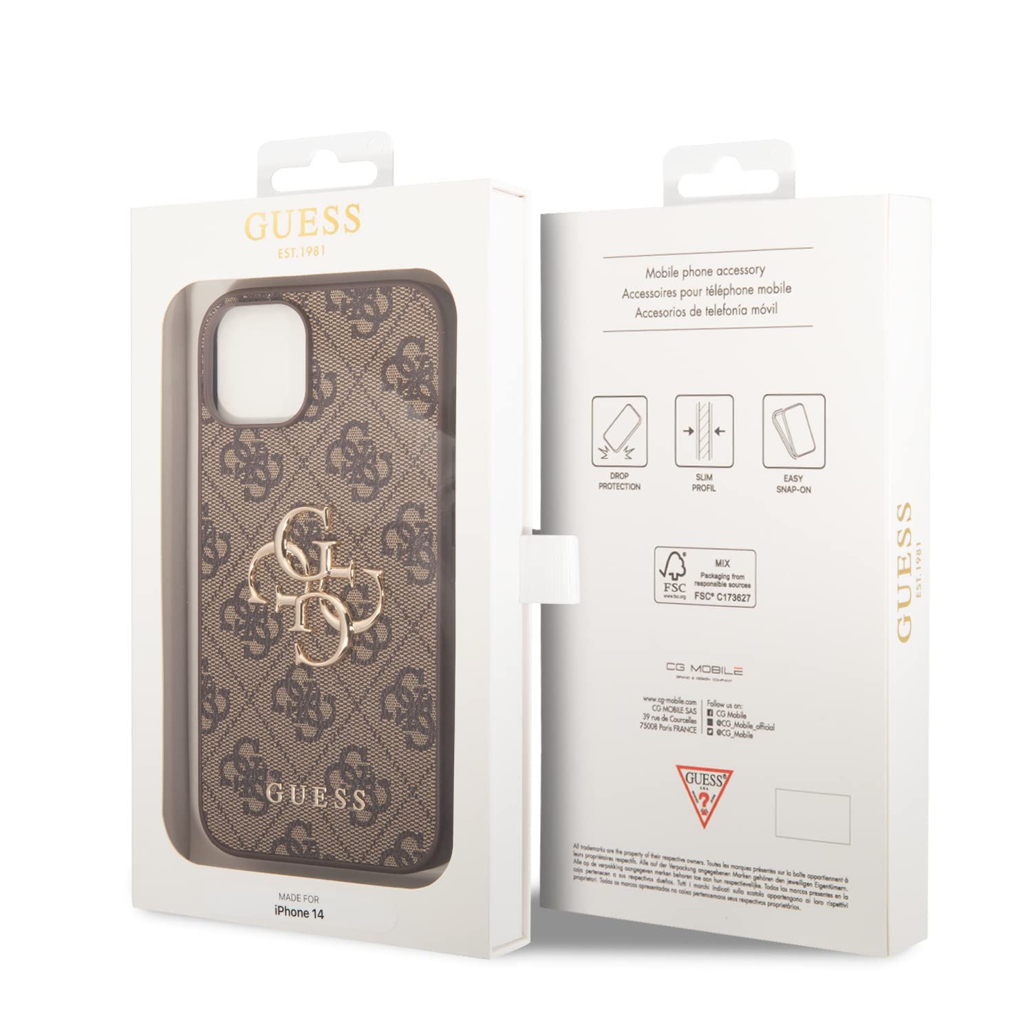 Guess Golden Logo compatibile con iPhone 14 e 13, colore marrone, GUHCP14S4GMGGR, nero