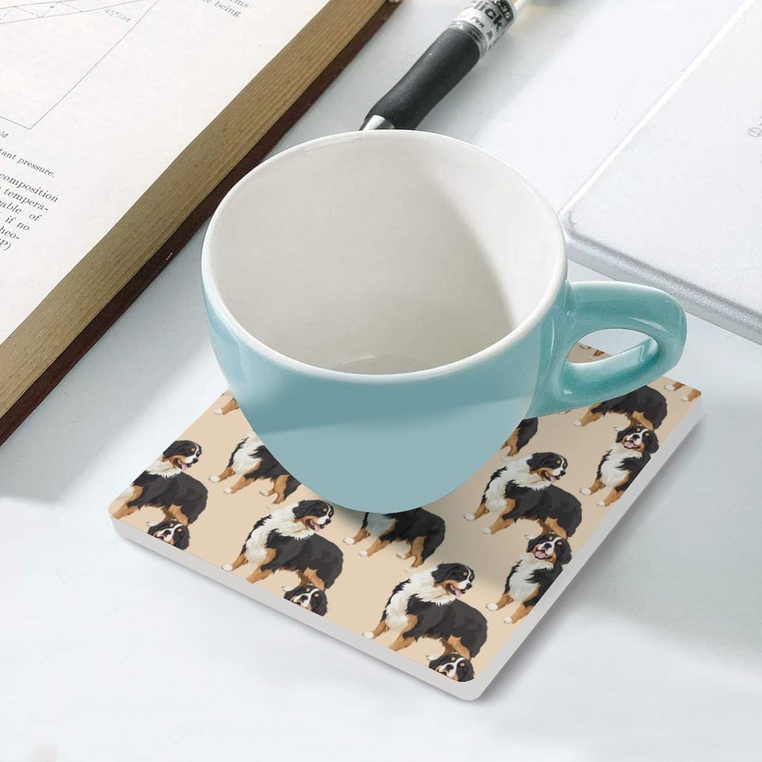 Bernese Mountain Dog Funny Ceramic Coasters for Drink Absorbent Cup Holders Tabletop Protection