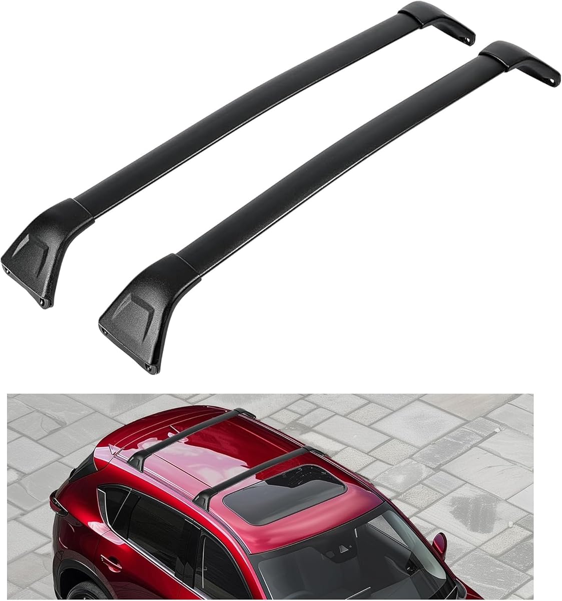 ECOTRIC Roof Rack Cross Bar Compatible with 2017-2025 Mazda CX-5 165lbs Aluminum Crossbar Cross Rails Cargo Rack Luggage Carrier Black