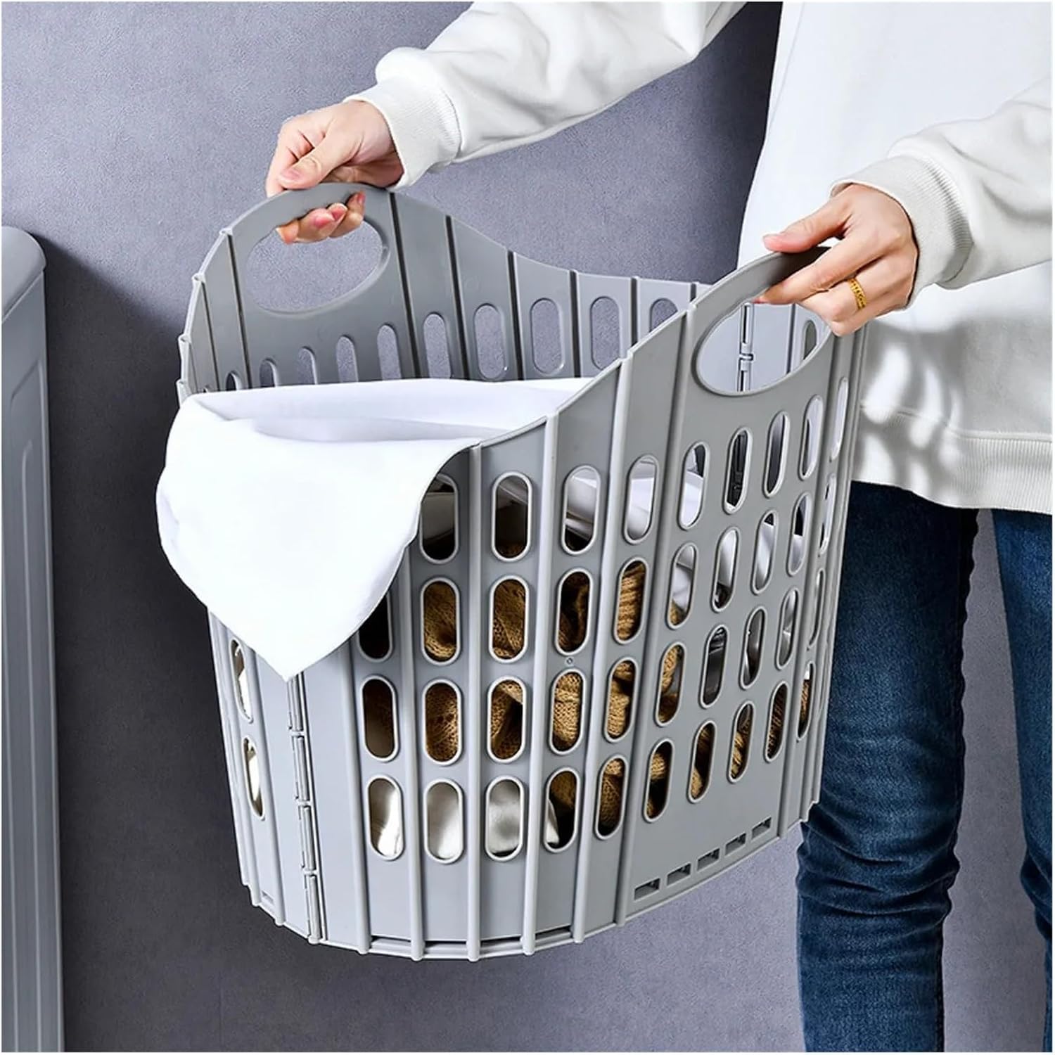 Foldable Laundry Hamper High-capacity Portable Dirty Clothes Organizer Durable Basket(Pink)