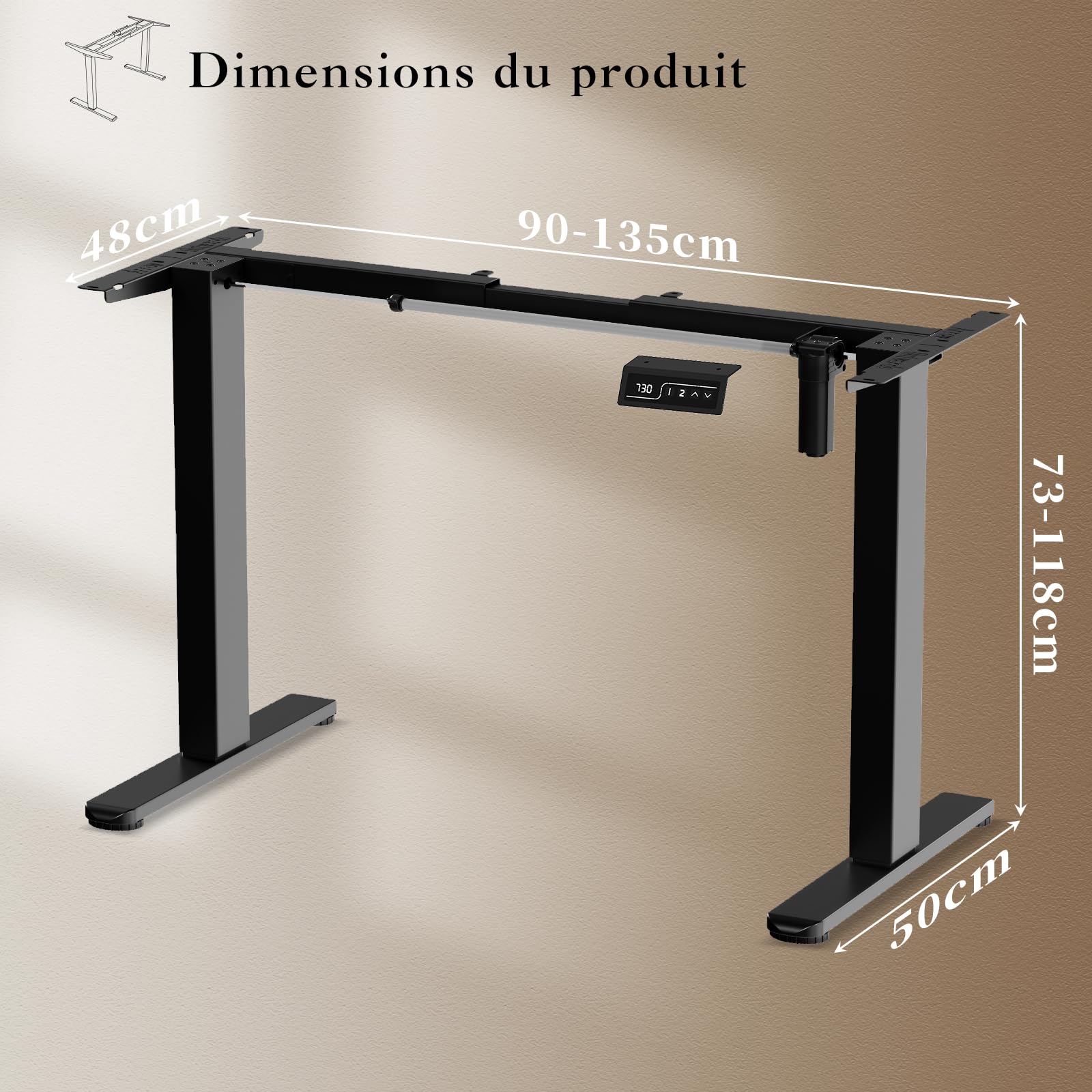 JUMMICO Cadre de Bureau Assis-Debout Électrique, Piétement de Table Réglable en Hauteur avec 2 Mémoires, Double Plateau, Pieds Ajustables, Noir