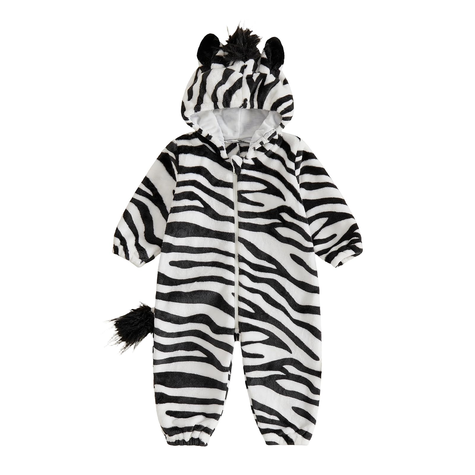 Xeadoffubio Toddler Baby Girl Boy Halloween Animal Outfit Zip Up Hooded Warm Jumpsuit (Zebra, 18-24 Months)