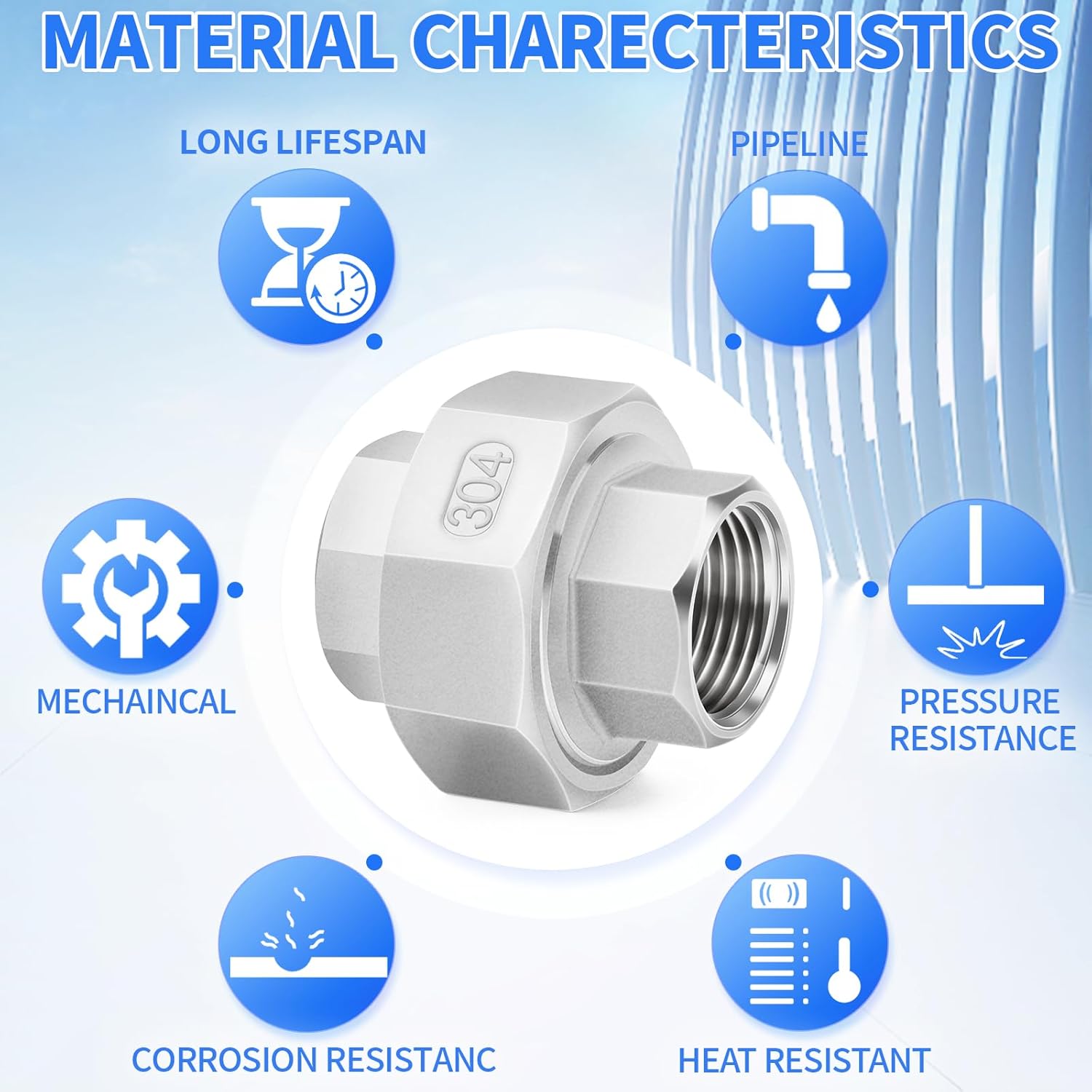 ChillWaves 304 Stainless Steel Cast Pipe Fitting, Union，1/4" NPT Female，Thread Adapter(2-PACK)