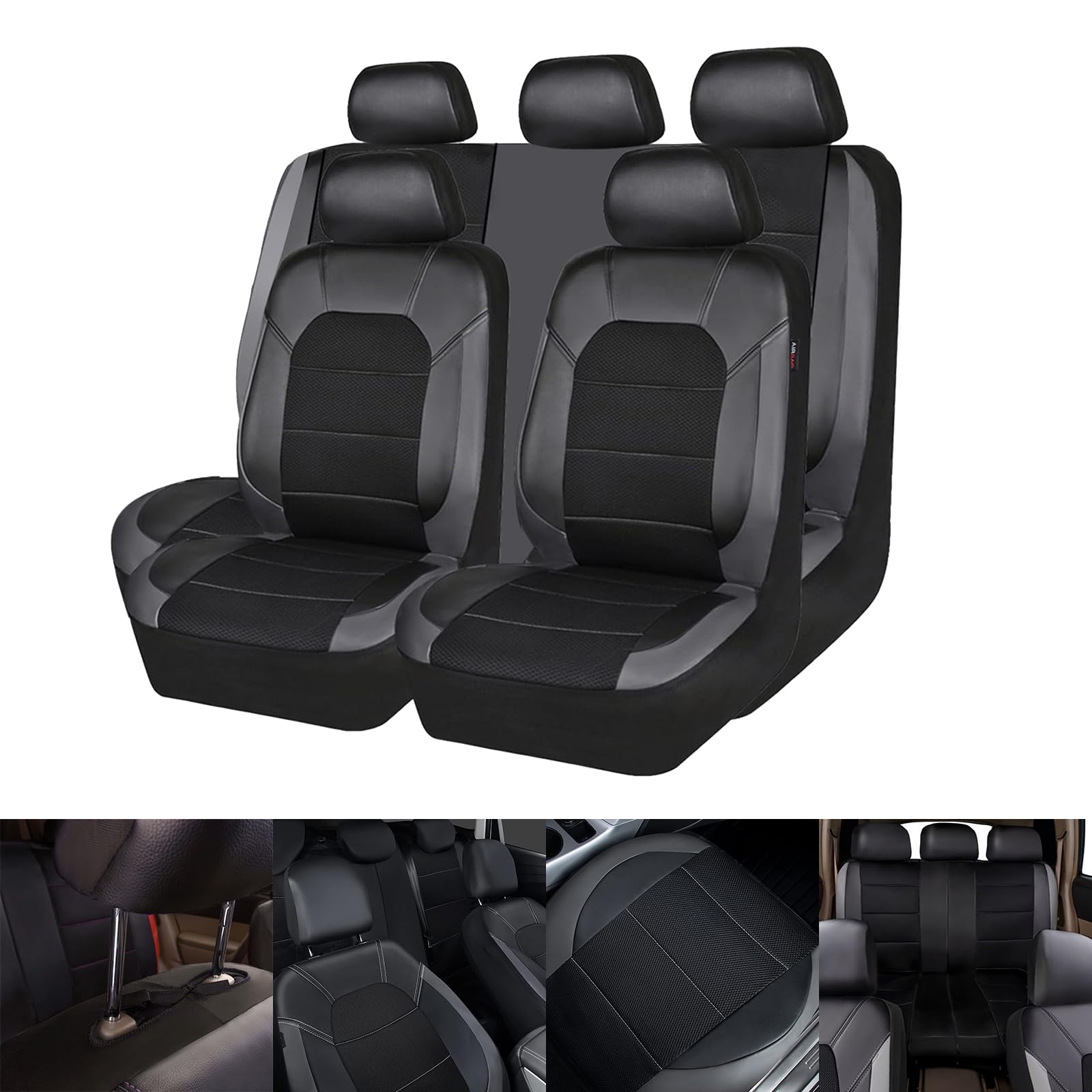 Coprisedili Auto per Lancia Musa 2004-2007 2008 2009 2010 2011 2012, Pelle Copri Sedili Impermeabile Anteriori e Posteriori Coprisedile, Protezione del Sedile Auto Copertura,B Black+Grey