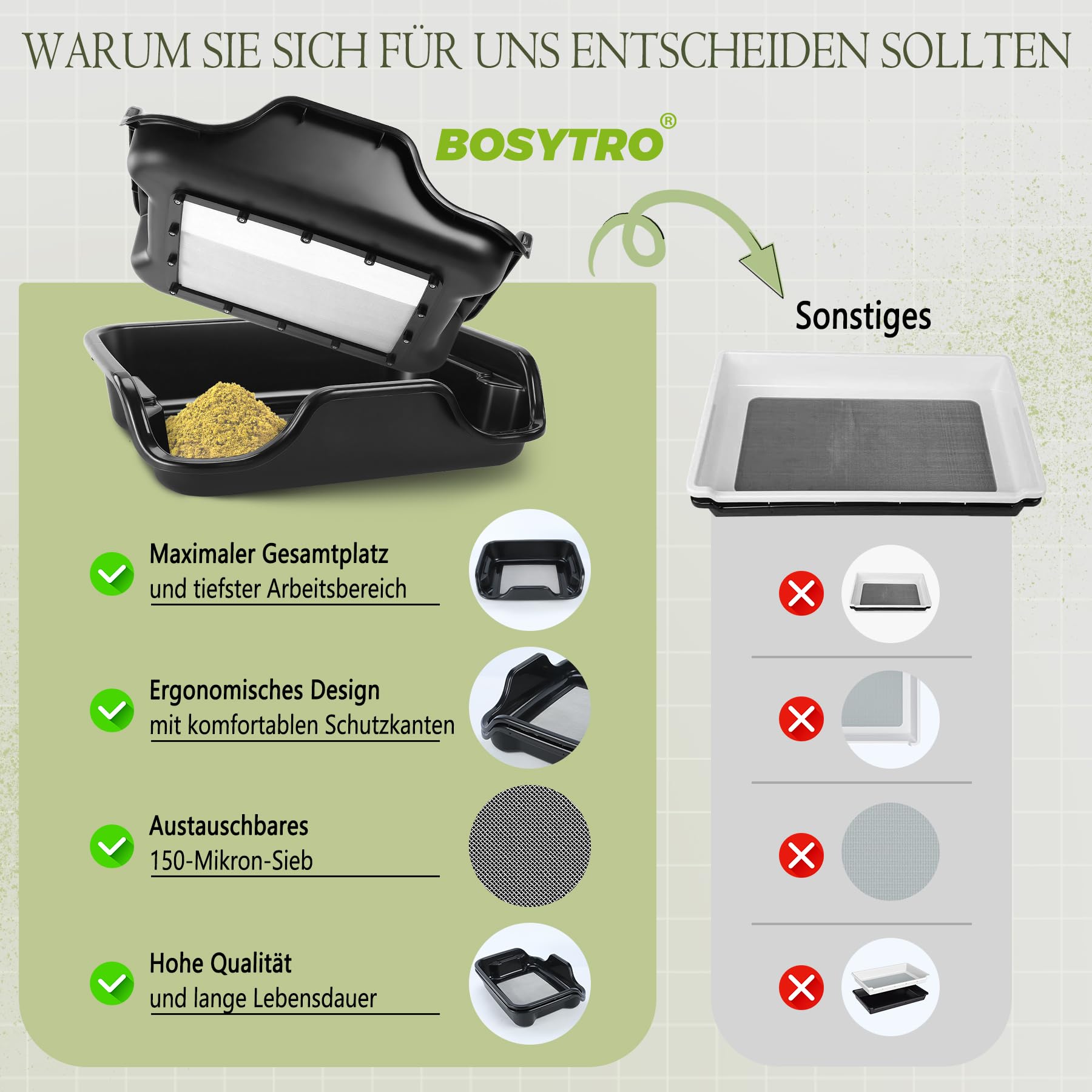 Trim Tray, Premium Trim Bin Set mit 150 Mikron Pollensieb, Ergonomische Trimm Schale, Enthält 4 Paar Scheren, 2 Antistatische Bürsten, Kartenlupe, 2 Stufiges Trockennetz, Gartenhandschuhe