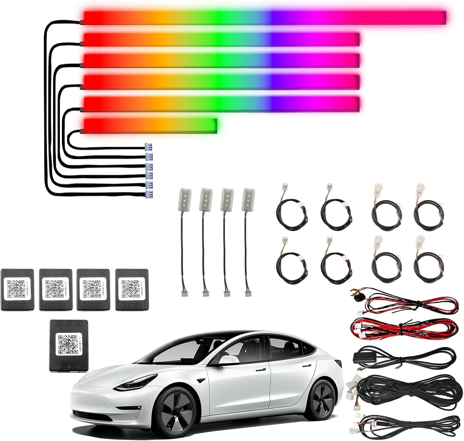 Acrylic Interior Car Ambient Lighting Kits,for Tesla Model 3 2020 LED StripLights with Wireless APP, Neon Fiber Optic LightsFunction LED Strip for Car with Music Modes