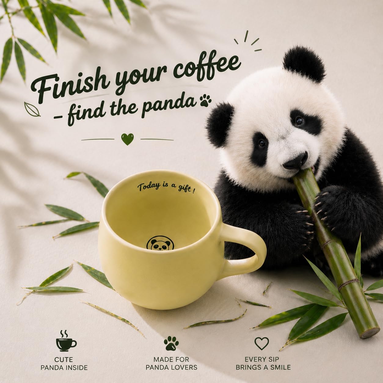 Cute Green Panda Mug, 12 oz Inspirational Gift for Women image 4
