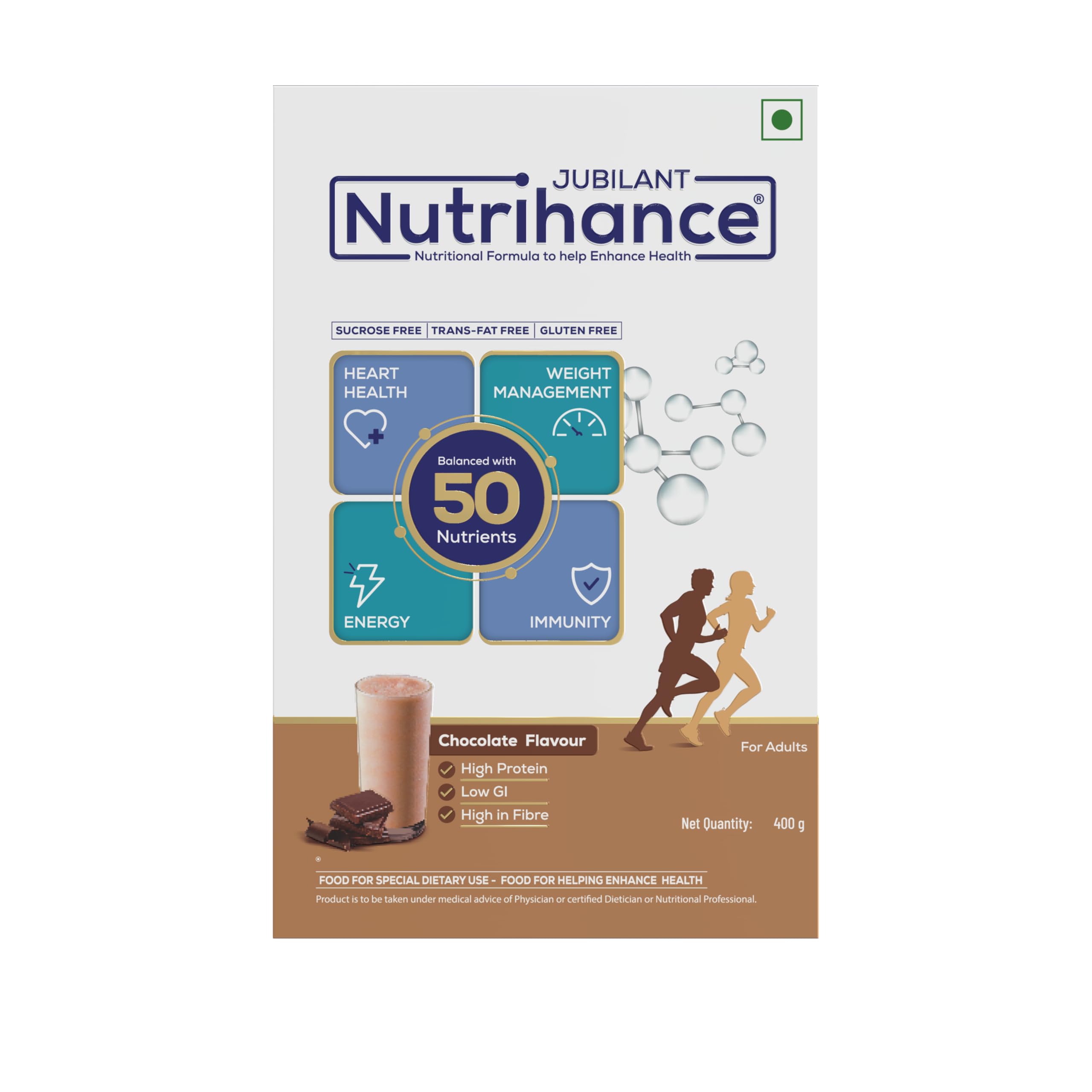 JUBILANT NUTRIHANCE Complete Nutritional Drink In Chocolate Flavour 50 Vital Nutrients | Promotes Heart Health Immunity Building Weight Management Energy Booster (400 Gm) X Pack Of 6 2