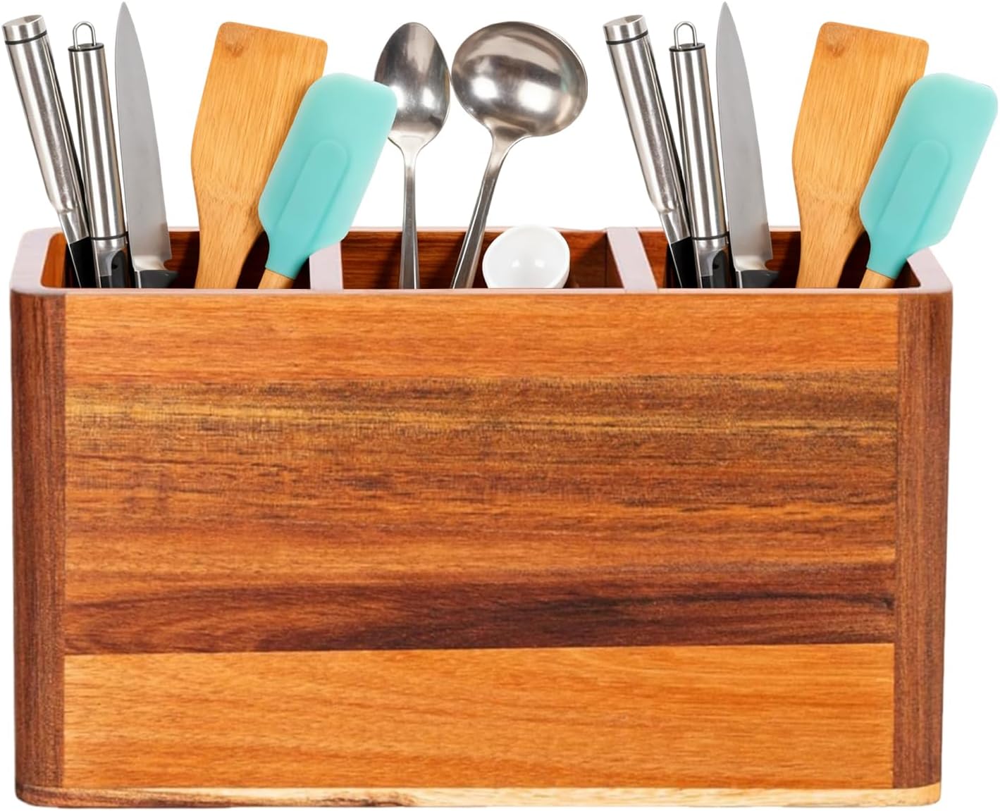 Utensil Holder, with Drying Holes Handle Organizer, Wooden Utensil Holder Kitchen Supplies, for Silverware Spoon Spatula Cutlery Home Restaurant Cabinet Pantry