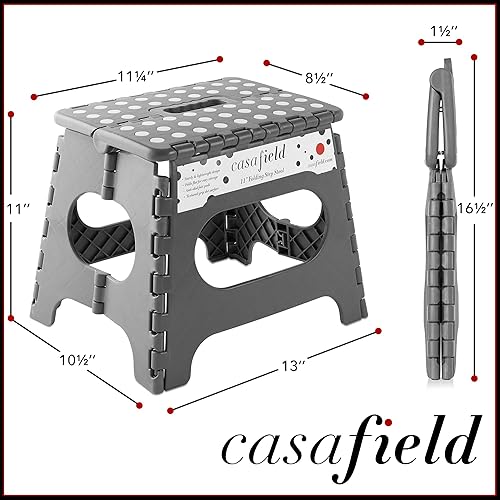 Miniatura 30 de Casafield Taburete plegable de 9 pulgadas con asa (juego de 2), gris, taburete plegable portátil de plástico pequeño para niños y adultos, uso en la