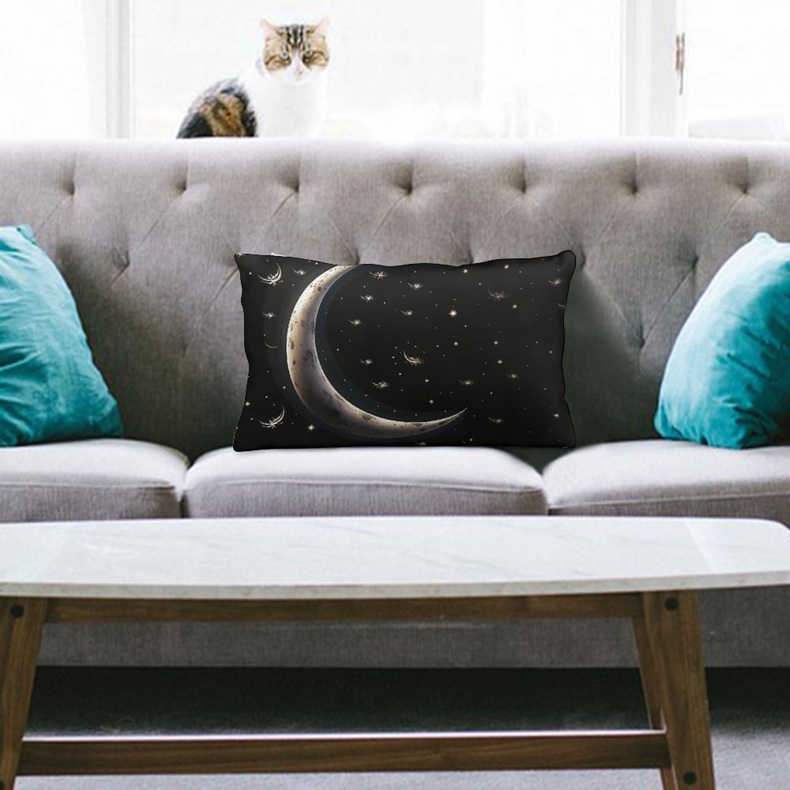NTVOWPZO Decoration Throw Pillow Covers 8"x12" Pillowcases Covers Crescent Moon on Black Background Soft Pillowcases Modern Farmhouse Home Decor Sofa Cushions Covers for Couch Bed Living Room