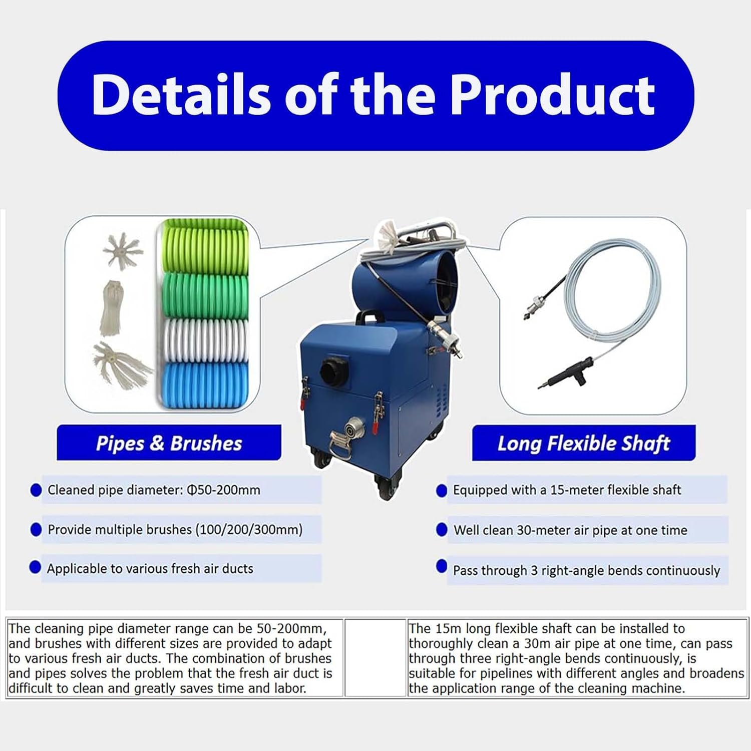 110V/220V Fresh Air Duct Cleaning Machine, HVAC Duct Cleaner with 15m Flexible Shaft Rotary Brush, 1.97"-7.87" Pipe Diameter Sweeping & Suction Integrated, Vent Cleaning Vacuum for Ventilation