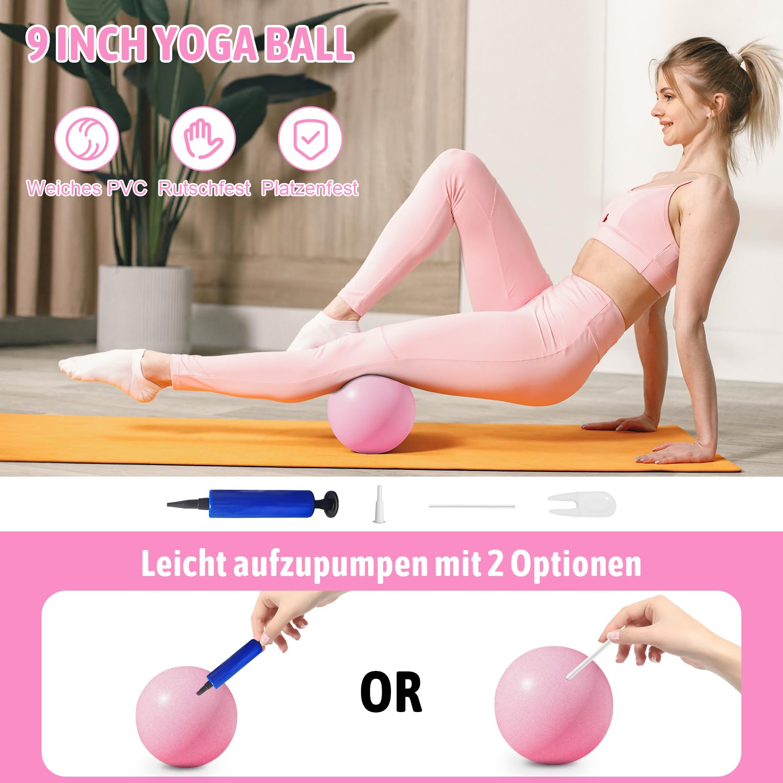 Pilates-Ring-Set–14 inch Magic Circle inkl.Miniball,Widerstandsbändern,Anleitung & Tasche | Komplett-Set für effektives Training zu Hause