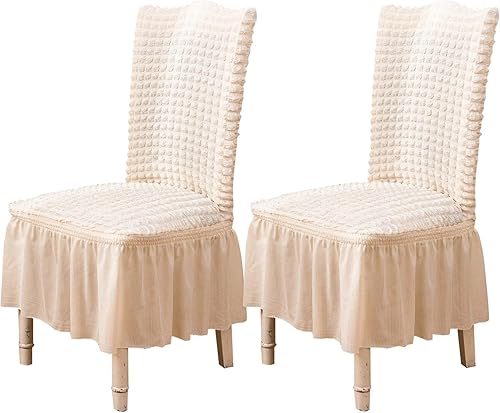 Miniatura 8 de Qubjus Juego de 6 fundas para sillas de comedor, fundas elásticas para sillas con falda extraíble y lavable para silla de cocina, juego de fundas