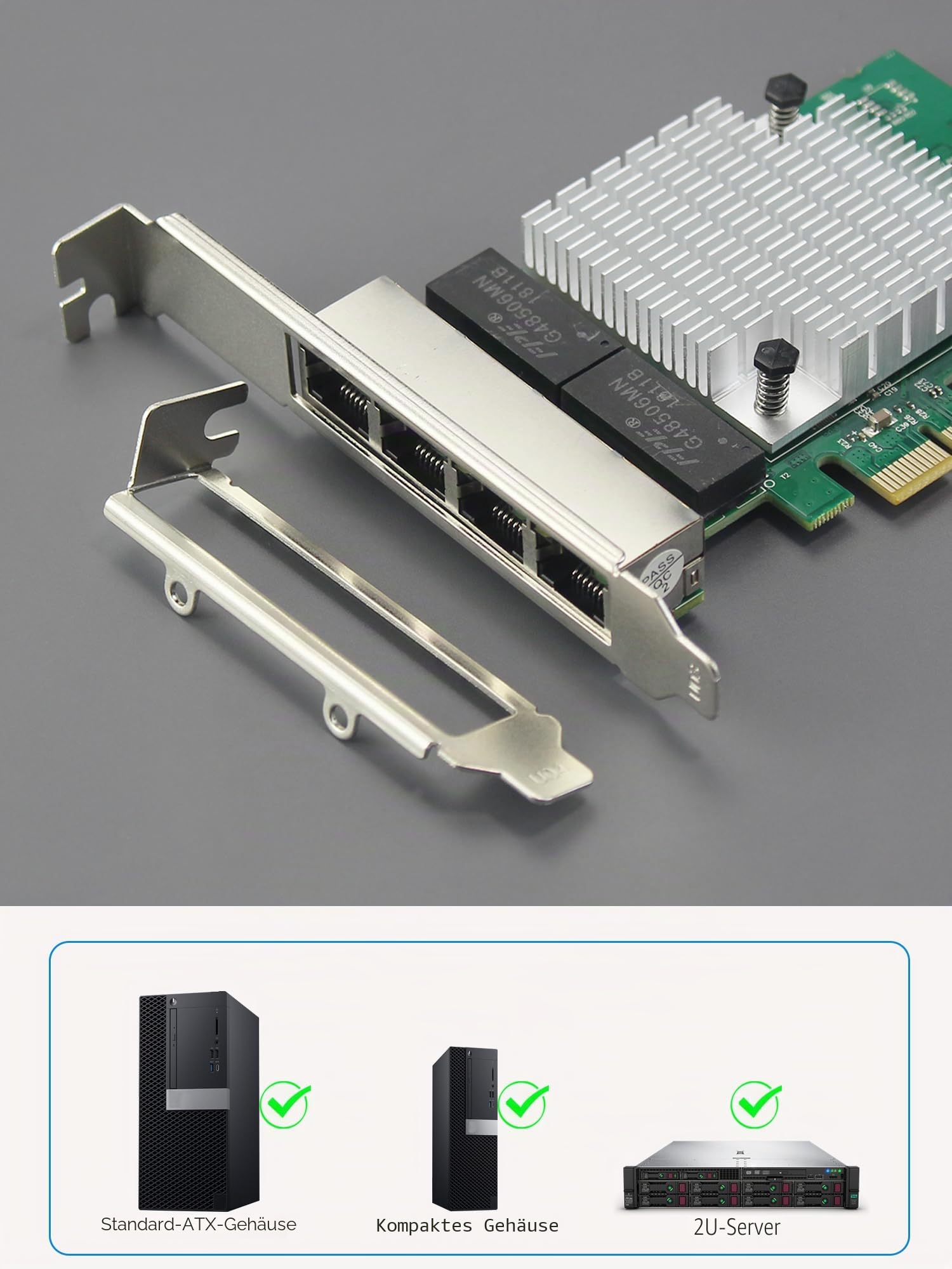 GLOTRENDS ST7387 4-Port Gigabit PCIe Ethernet Netzwerkkarte, 4 x RTL8111H Chip, 4 x RJ45 LAN Port, PCIe X1 Installation