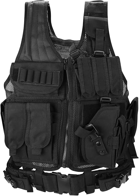 ProCase Airsoft Tactical Vest for Men, Amy Vest Military Assault Vest, for Paintball Hunting Shooting Swat CS Game Combat Training, with Magazine Pouch Pistol Holster, Gift for Father's Day