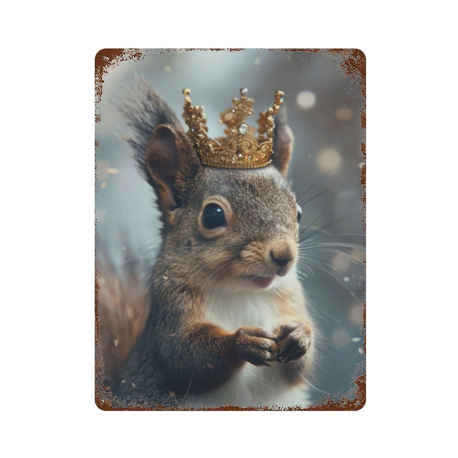 Squirrel King Decorative Tin Sign 15.7"x11.8", Ideal for Garage, Bar And Workshop Decor