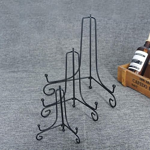 Miniatura 7 de LIONWEI LIONWELI Paquete de 6 soportes de exhibición de hierro, soporte de placa de caballete de hierro negro para mostrar imágenes, platos, libros